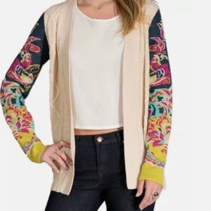 Flying Tomato Cream Cardigan with Multicolor Floral Sleeves